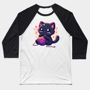 Cat and knitting kawaii cat with yarn ball Baseball T-Shirt